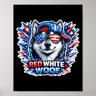 Poster Chien siberian husky drôle rouge blanc et toutou