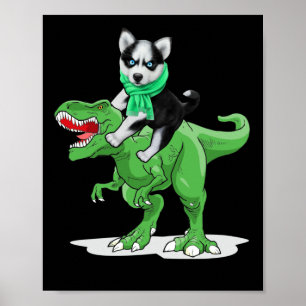 Poster Chien sibérien Husky équitation Dinosaure Cool Hal