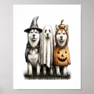 Poster Chien sibérien Husky Ghost d'Halloween