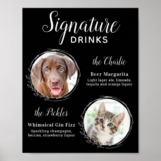 Poster Chien Signature Boissons Black Pet Mariage Bar (Devant)