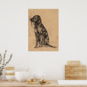Poster Chien solitaire tenant sa propre laisse, encre de  (Cuisine)