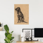 Poster Chien solitaire tenant sa propre laisse, encre de  (Bureau à domicile)