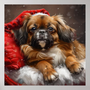 Poster Chien Spaniel Tibétain Noël Festif