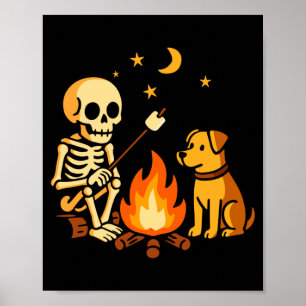 Poster Chien squelette Feu de camp Camping Amoureux drôle