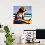 Poster Chien sur la plage (Bureau à domicile)