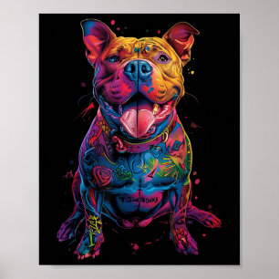 Poster Chien Tatouages Pitbull Tatoué Colorful Chien Tato