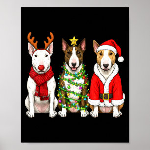 Poster Chien Taureau de Noël Rétro Santa Renne Amour