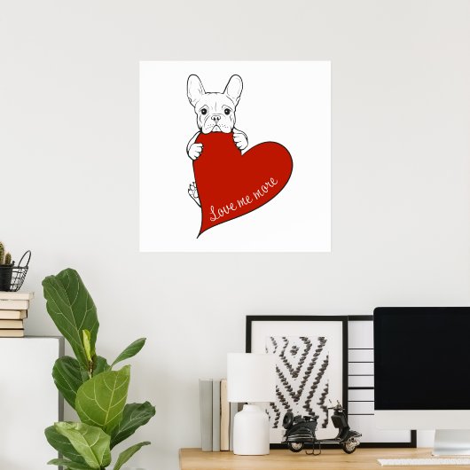 Poster Chien-taureau français mignon au coeur rouge (Bureau à domicile)