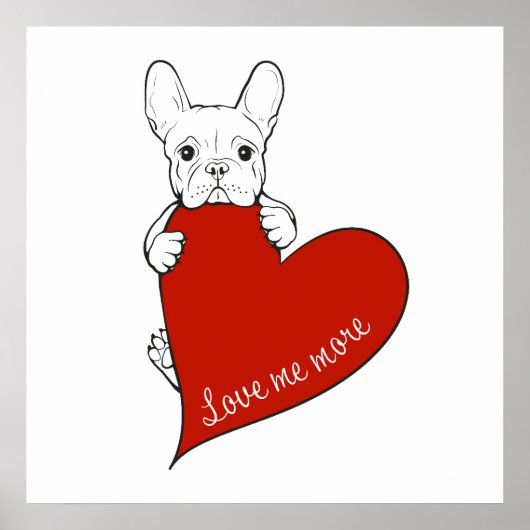 Poster Chien-taureau français mignon au coeur rouge (Devant)