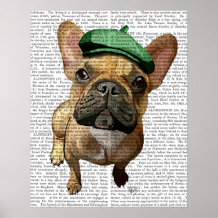 Poster Chien-taureaux français Brown avec Casquette vert