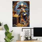Poster Chien-taureaux français Pirate bleu jaune or (Bureau à domicile)
