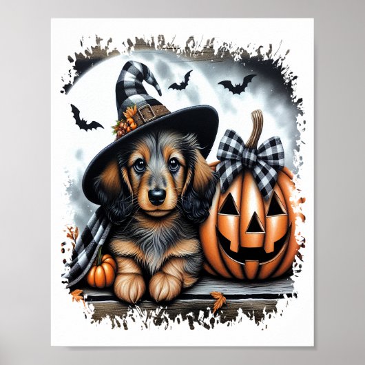 Poster Chien teckel Halloween (Devant)