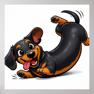 Poster Chien Teckel Mignon et joueur