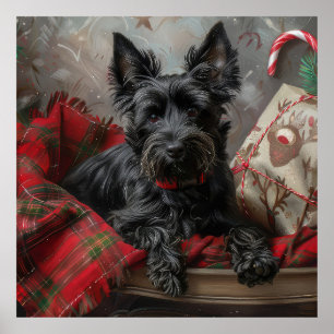 Poster Chien Terrier Écossais Noël Festif