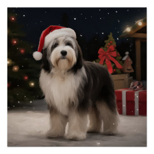 Poster Chien tibétain de Terrier en Noël de neige