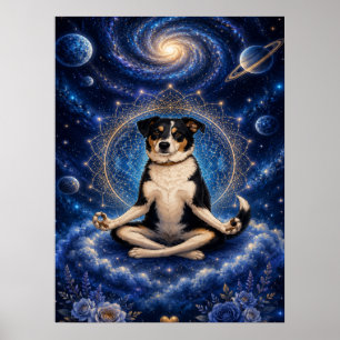 Poster Chien tricolore méditant Mandala de yoga zen cosmi