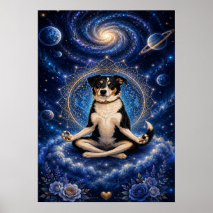 Poster Chien tricolore méditant Mandala de yoga zen cosmi