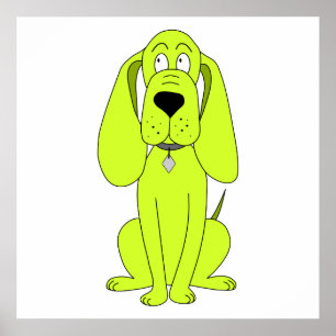 Poster Chien vert de chaux. Caricature à la main mignonne
