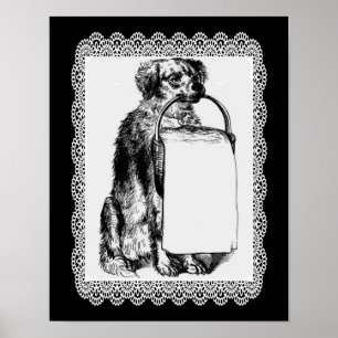 Poster Chien vintage avec panier
