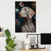 Poster Chien Weimaraner avec fleurs | Élégant portrait d' (Bureau à domicile)