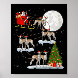 Poster Chien Whippet Santa Traîneau Volant Drôle Magique