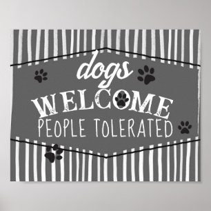 Poster chiens accueil humour rayures grises et blanches