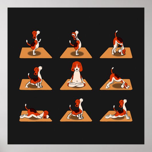 Poster Chiens Beagles mignons Yoga Asana Poses (Devant)