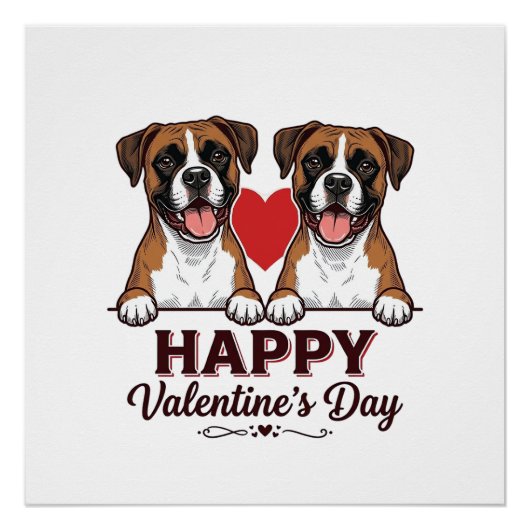 Poster Chiens Boxer Joyeuse Saint-Valentin Vintage (Devant)