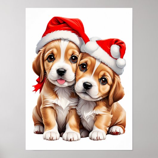 Poster Chiens chiots de Noël (Devant)