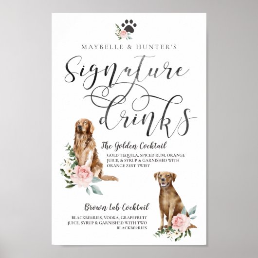 Poster Chiens d'aquarelle mignonne Boissons Signature Cou (Devant)