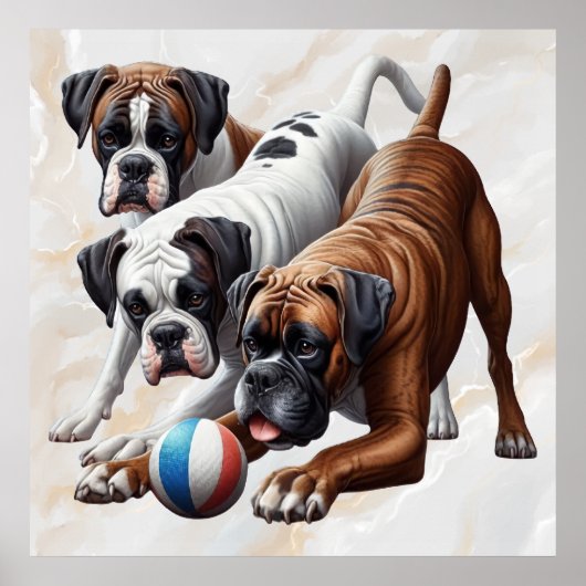 Poster Chiens de boxer joueurs (Devant)
