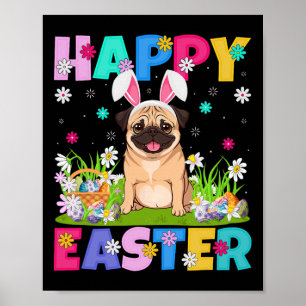 Poster Chiens de carlin Joyeux Oeufs de Pâques Chasse Bun
