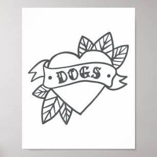 Poster Chiens de chemise Coeur de tatouage Vintage Clic C