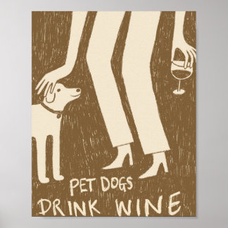 Poster Chiens de compagnie boivent du vin