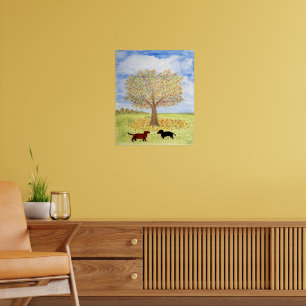 Poster Chiens de Dachshund Autumn Tree Walk