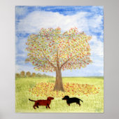 Poster Chiens de Dachshund Autumn Tree Walk (Devant)