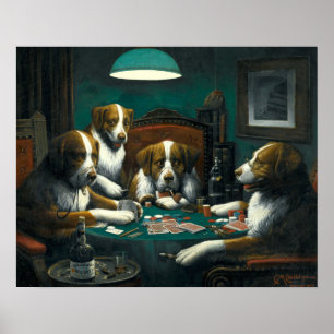 Poster Chiens de l'époque victorienne jouant au poker par