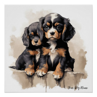 Poster Chiens de marionnettes du roi Charles Spaniel