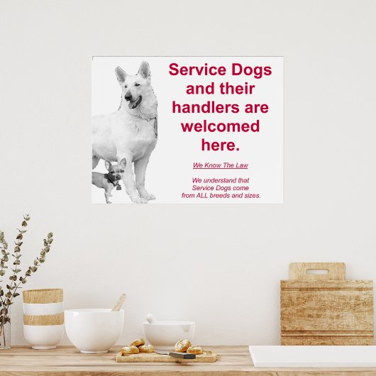 Poster Chiens de service sont les bienvenus (Cuisine)