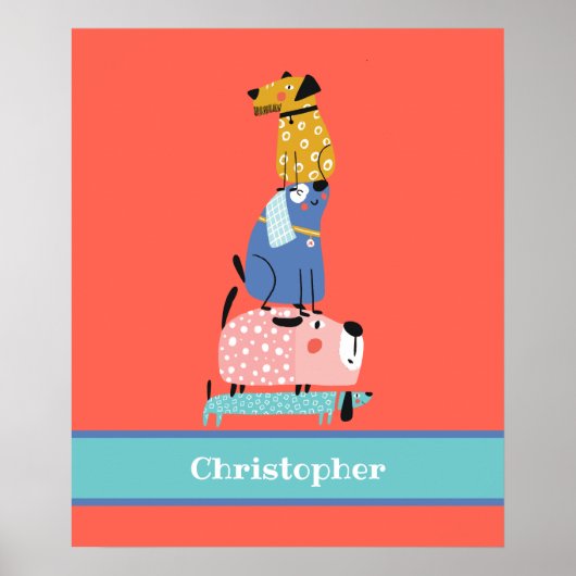 Poster Chiens drôles avec nom Enfants (Devant)