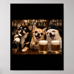 Poster Chiens drôles fête buvant de la bière amis Chihuah