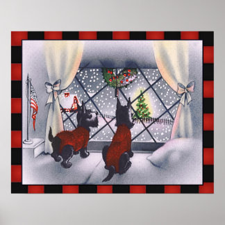 Poster Chiens écossais patriotiques de Noël sur chèques