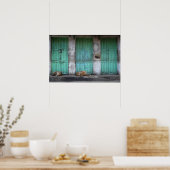 Poster Chiens errants devant des portes vertes sales (Cuisine)