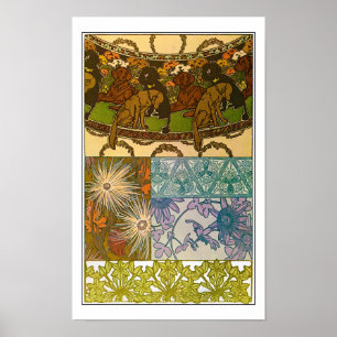 Poster Chiens & Fleurs de style Art Nouveau, Mucha