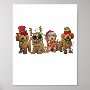 Poster Chiens Goldendoodle Mignons Lumières de Noël Doo D