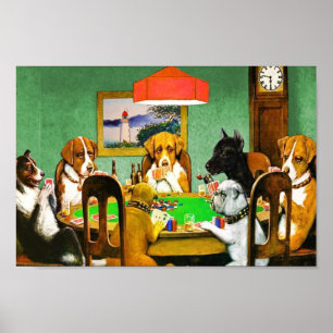 Poster Chiens Jouant à des cartes de poker