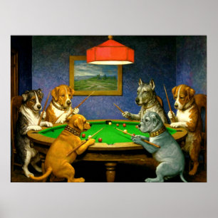 Poster Chiens Jouant au Snooker Billard Détente Moquerie