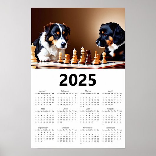 Poster Chiens jouant aux échecs 2025 Calendrier (Devant)