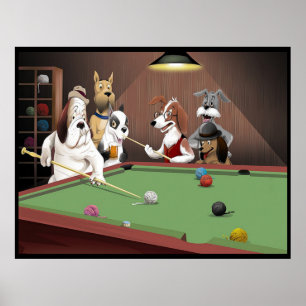 Poster Chiens jouant la piscine - fil dans la grange