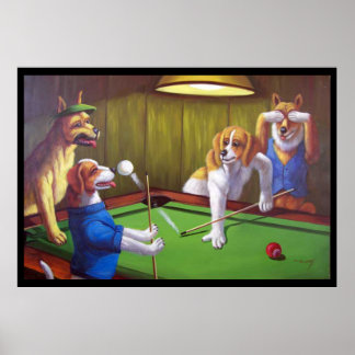 Poster Chiens Jouant Pool - Hors de la table